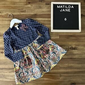 Matilda Jane Friends Forever Navy Blue Polka Floral Paisley Rowan Bow Knit Dress